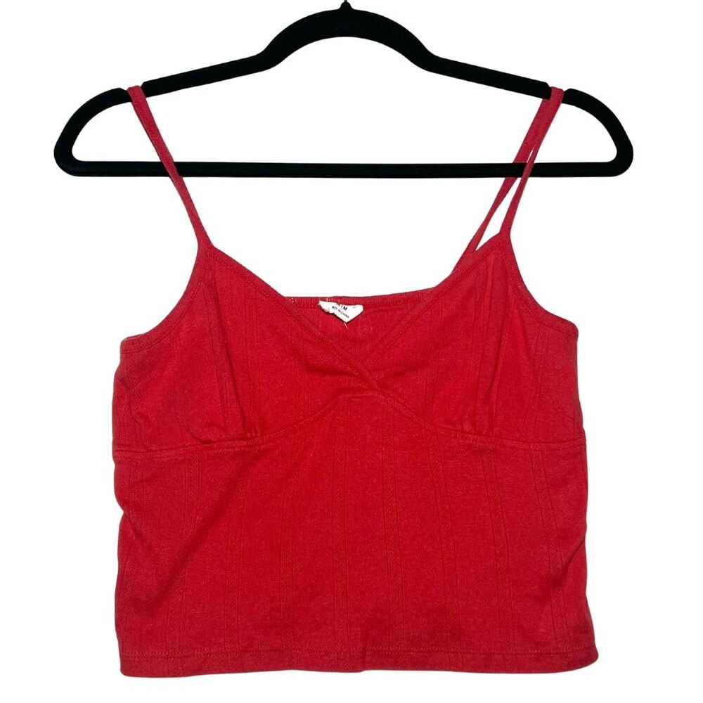 Cotton On Red Ribbed Pointelle Crossover Surplice Cami Cropped Tank Top sz Med